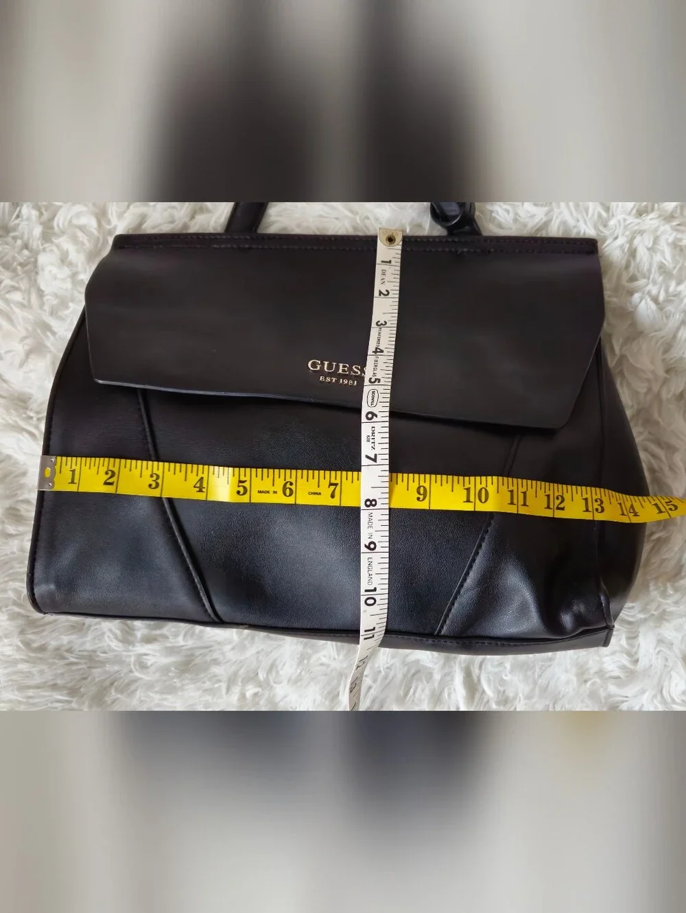 GUESS Shawna Black Faux Leather Logo Top Handle Satchel